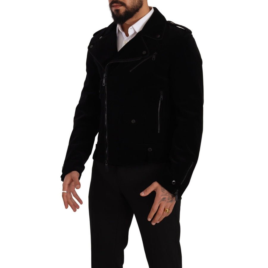 Dolce & Gabbana Sleek Black Cotton Biker Jacket