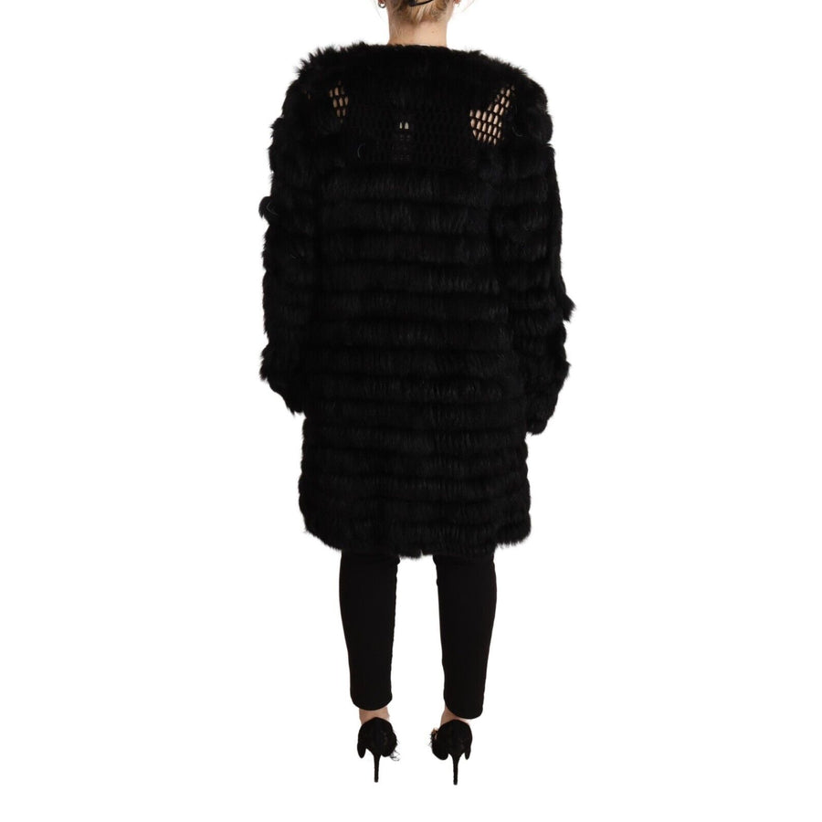 Just Cavalli Black Rabbit Fur Cardigan Long Sleeves Jacket