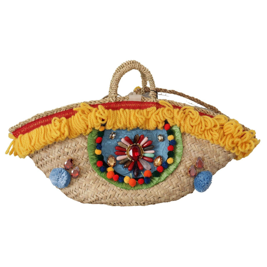 Dolce & Gabbana Multicolor Crystal Embellished Straw Tote