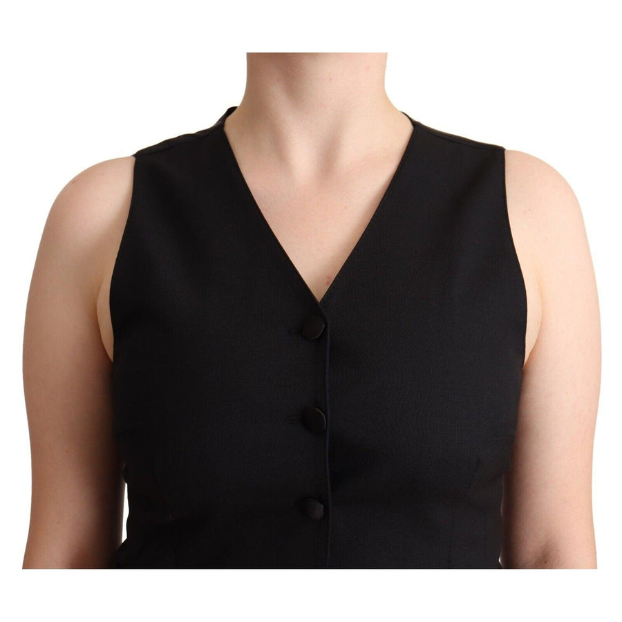 Dolce & Gabbana Elegant Black Vest Top with Button Detail