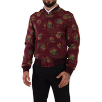 Dolce & Gabbana Radiant Red Peacock Print Bomber Jacket