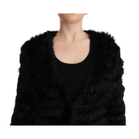 Just Cavalli Black Rabbit Fur Cardigan Long Sleeves Jacket