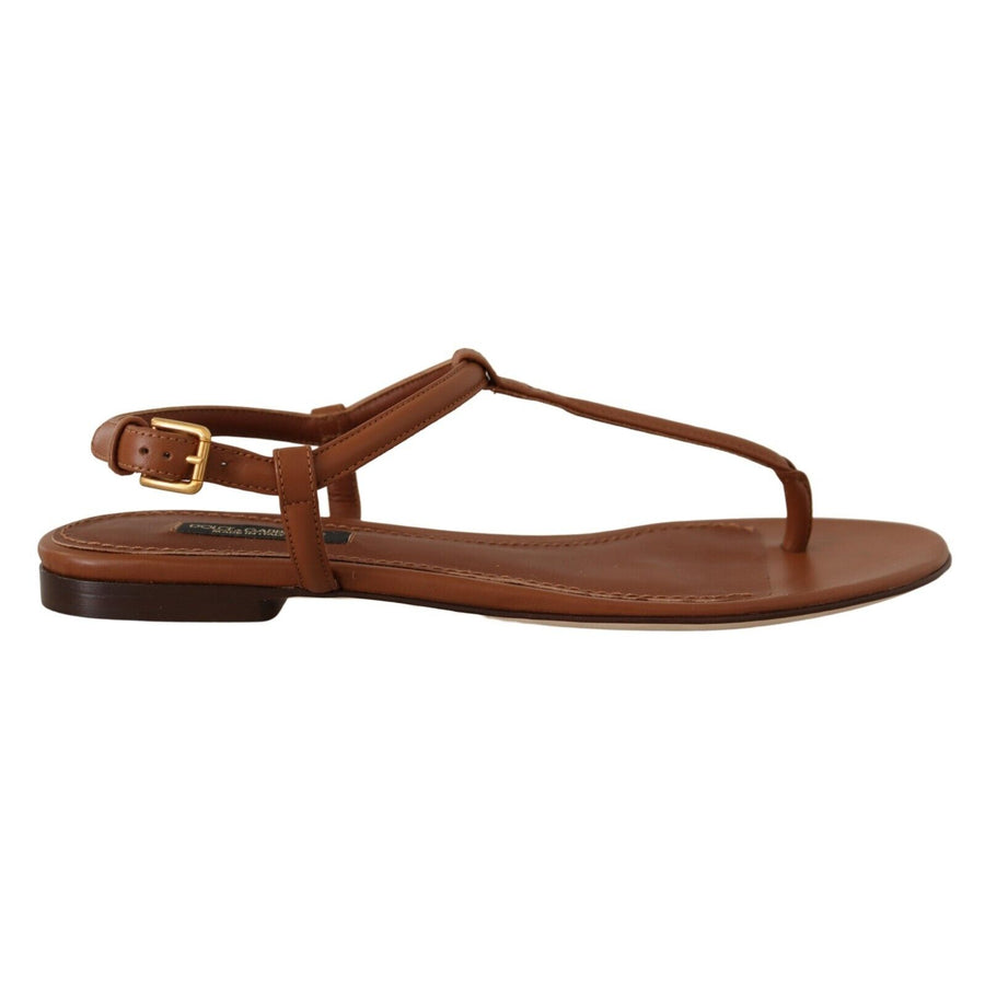 Dolce & Gabbana Elegant Leather T-Strap Flat Sandals