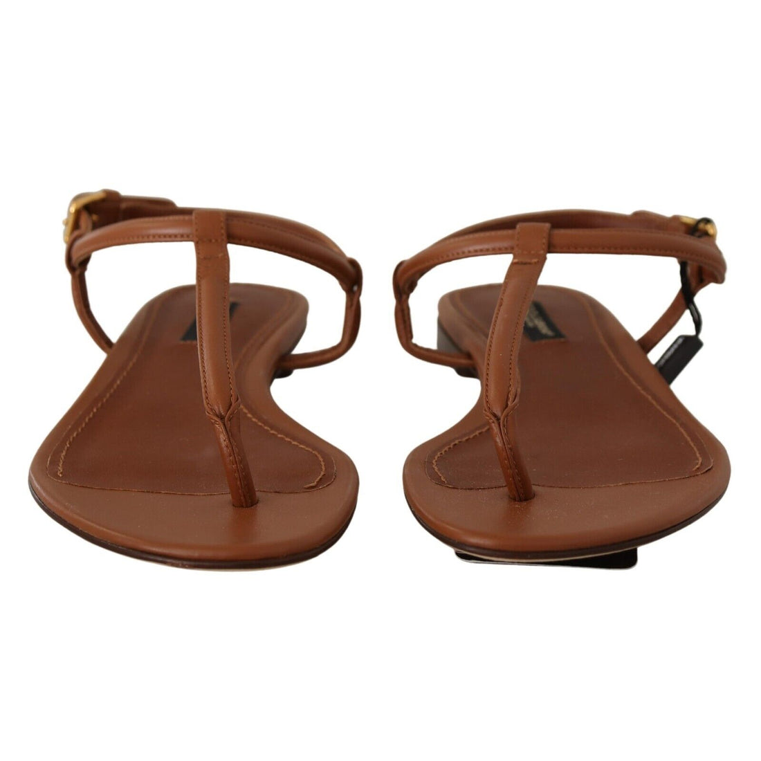 Dolce & Gabbana Elegant Leather T-Strap Flat Sandals