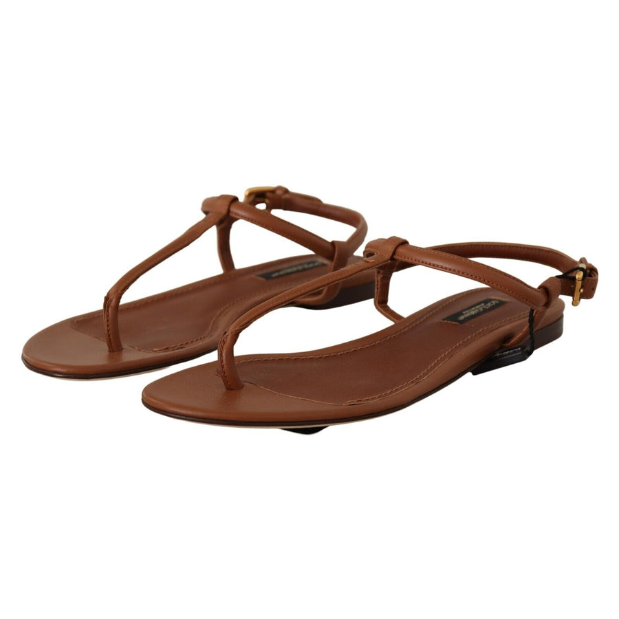 Dolce & Gabbana Elegant Leather T-Strap Flat Sandals