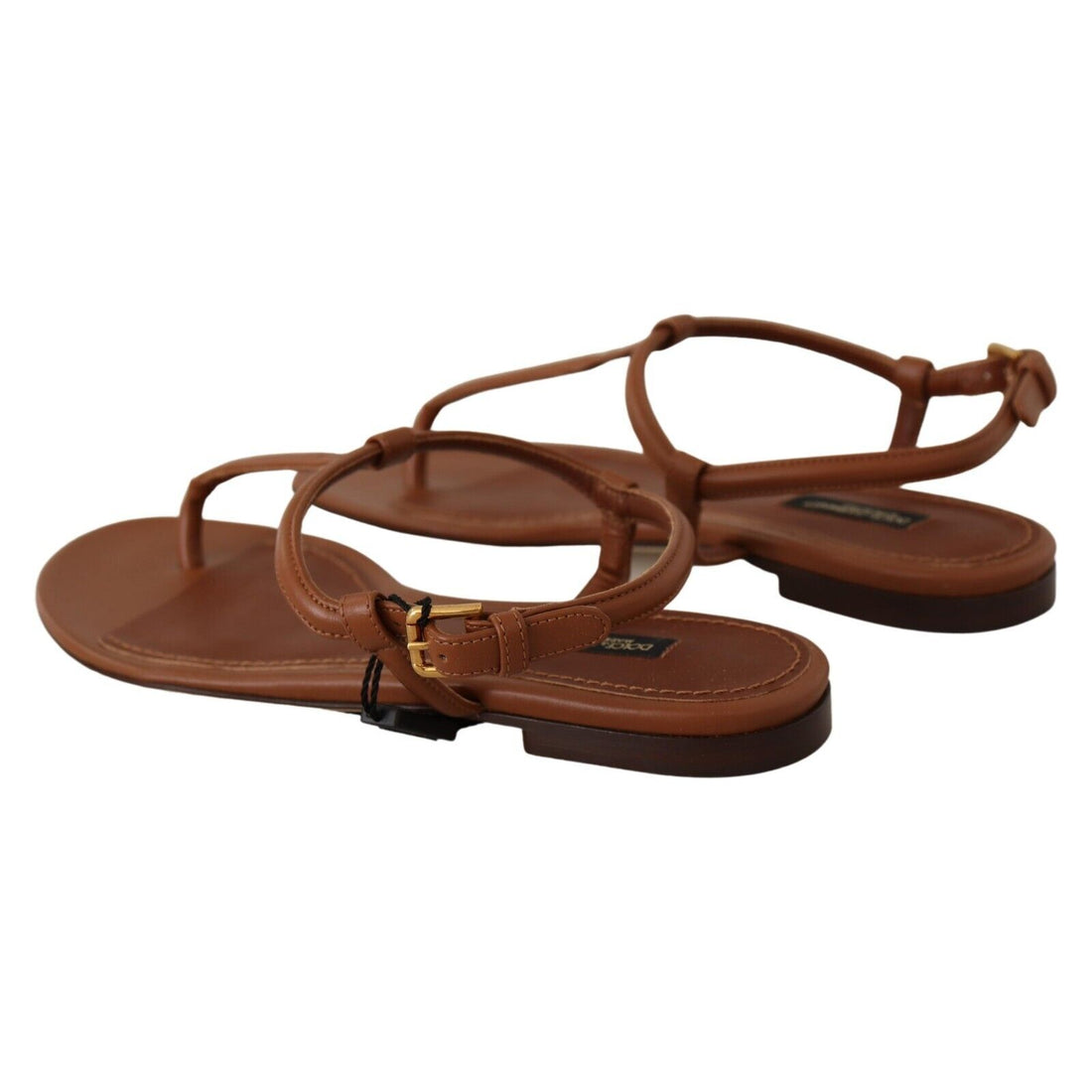 Dolce & Gabbana Elegant Leather T-Strap Flat Sandals