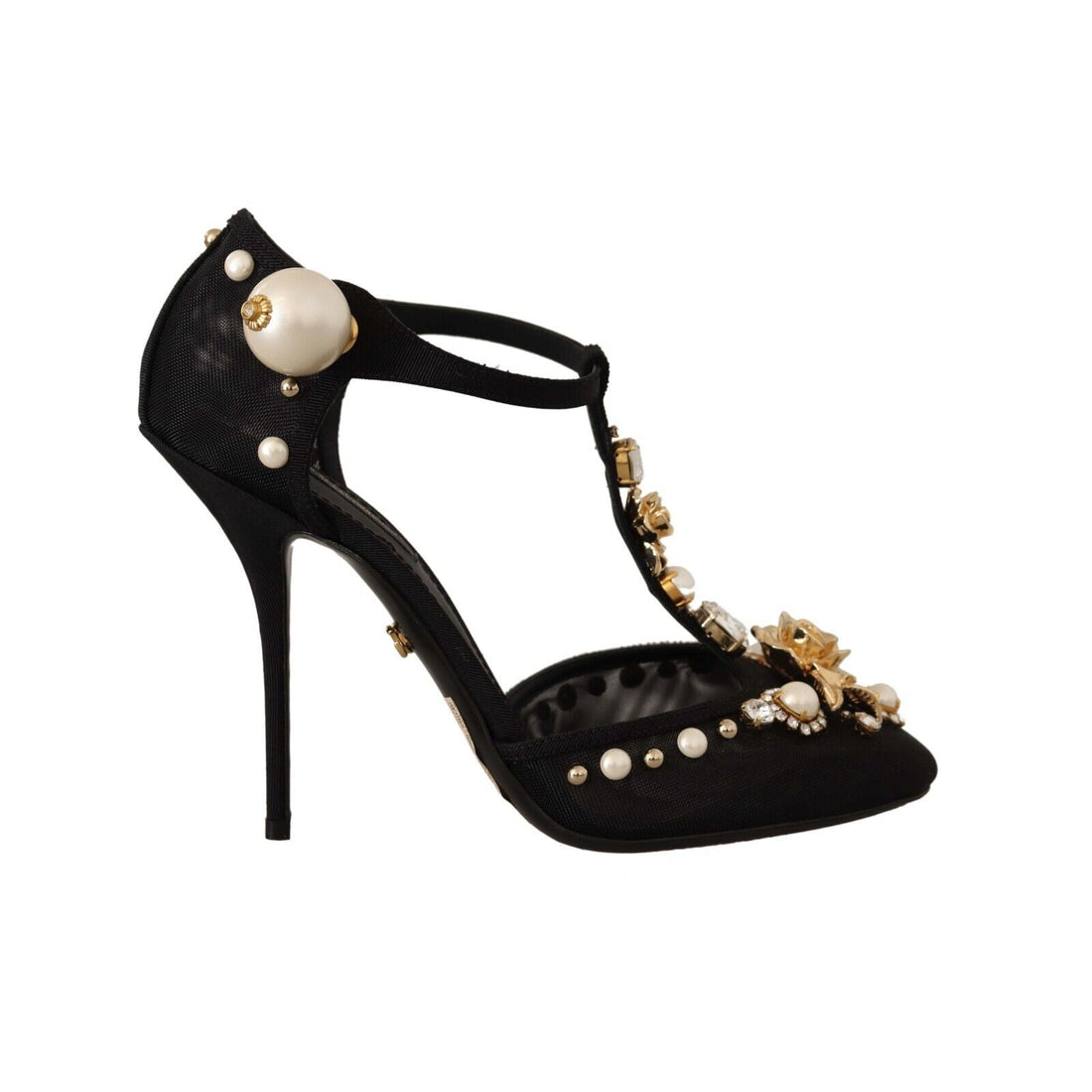 Dolce & Gabbana Elegant Embellished T-Strap Heels Sandals