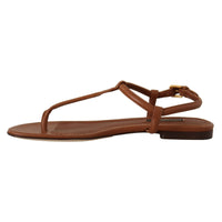 Dolce & Gabbana Elegant Leather T-Strap Flat Sandals