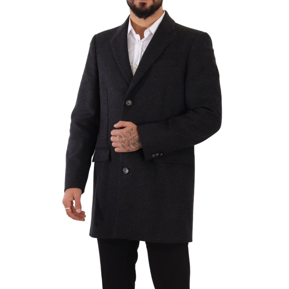 Dolce & Gabbana Elegant Dark Grey Woolen Overcoat