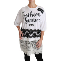 Dolce & Gabbana White Fashion Sinner Cotton Lace T-shirt Top