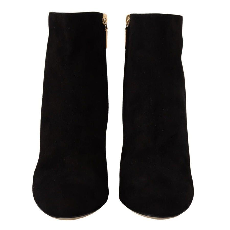 Dolce & Gabbana Black Suede Leather Crystal Heels Boots Shoes