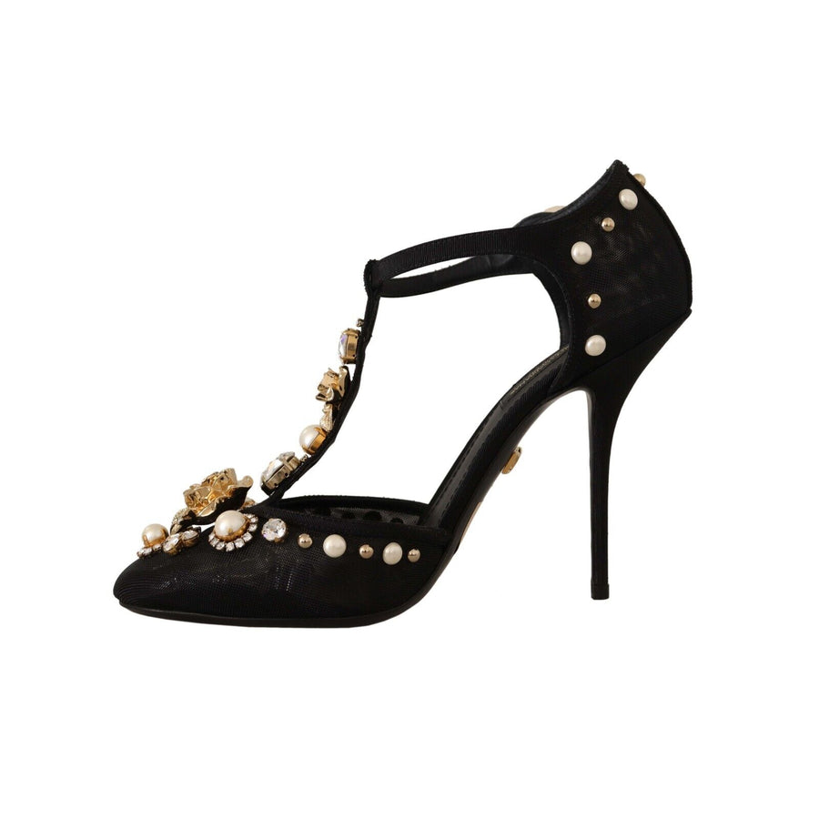 Dolce & Gabbana Elegant Embellished T-Strap Heels Sandals