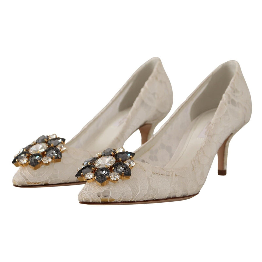 Dolce & Gabbana Elegant Lace Heels with Crystal Accents