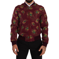 Dolce & Gabbana Radiant Red Peacock Print Bomber Jacket