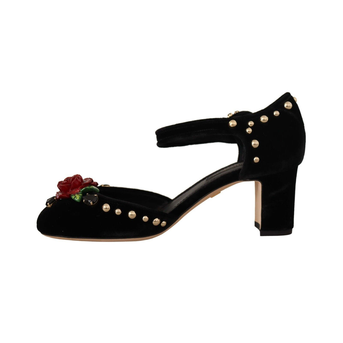 Dolce & Gabbana Black Crystal Rose Heel Sandals