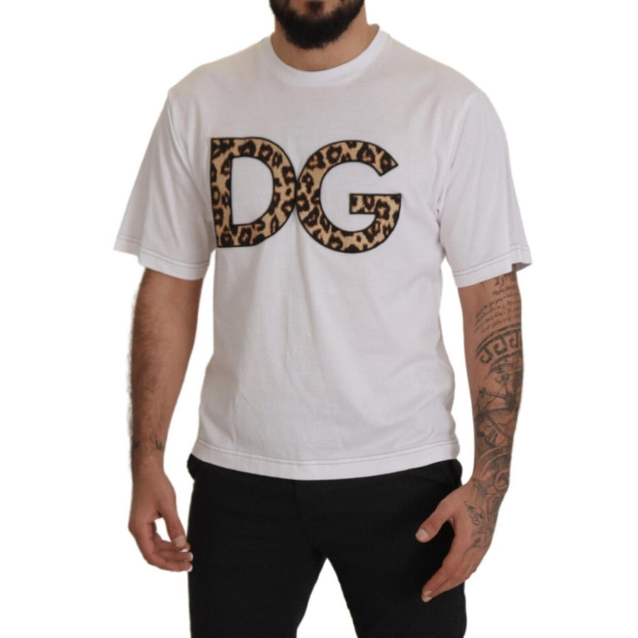 Dolce & Gabbana Elegant White Cotton Tee with Leopard Logo