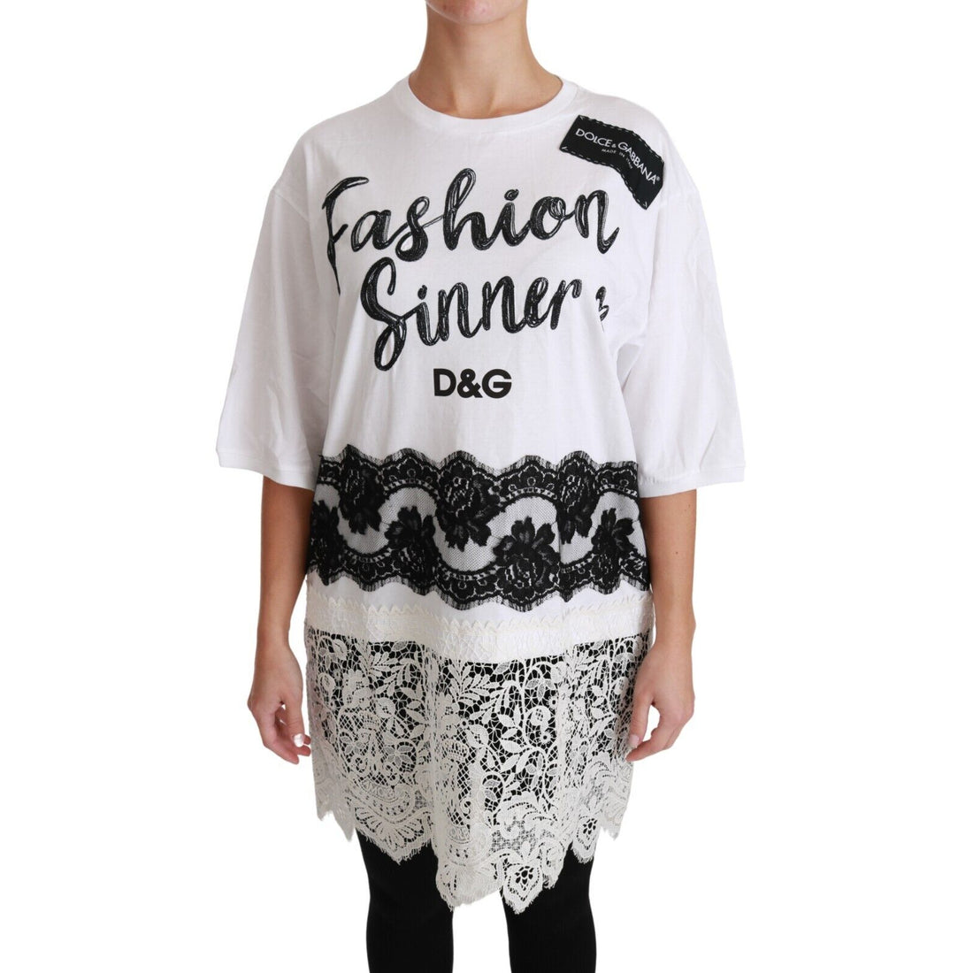 Dolce & Gabbana White Fashion Sinner Cotton Lace T-shirt Top