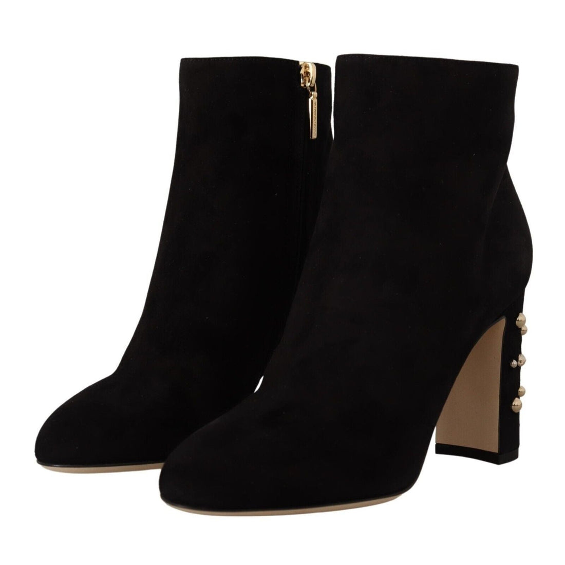 Dolce & Gabbana Black Suede Leather Crystal Heels Boots Shoes