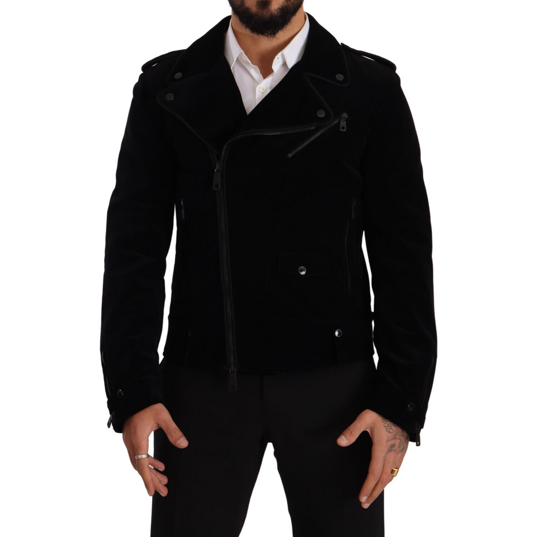 Dolce & Gabbana Sleek Black Cotton Biker Jacket