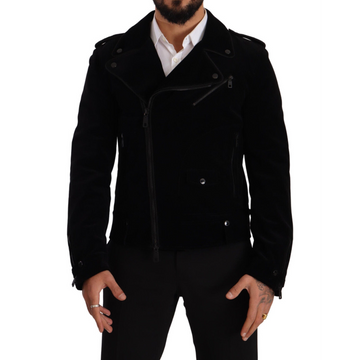 Dolce & Gabbana Sleek Black Cotton Biker Jacket