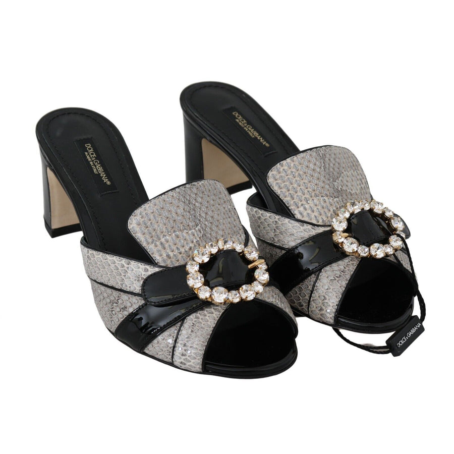 Dolce & Gabbana Crystal-Embellished Exotic Leather Sandals