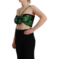 Dolce & Gabbana Elegant Leaf Print Halter Cropped Top