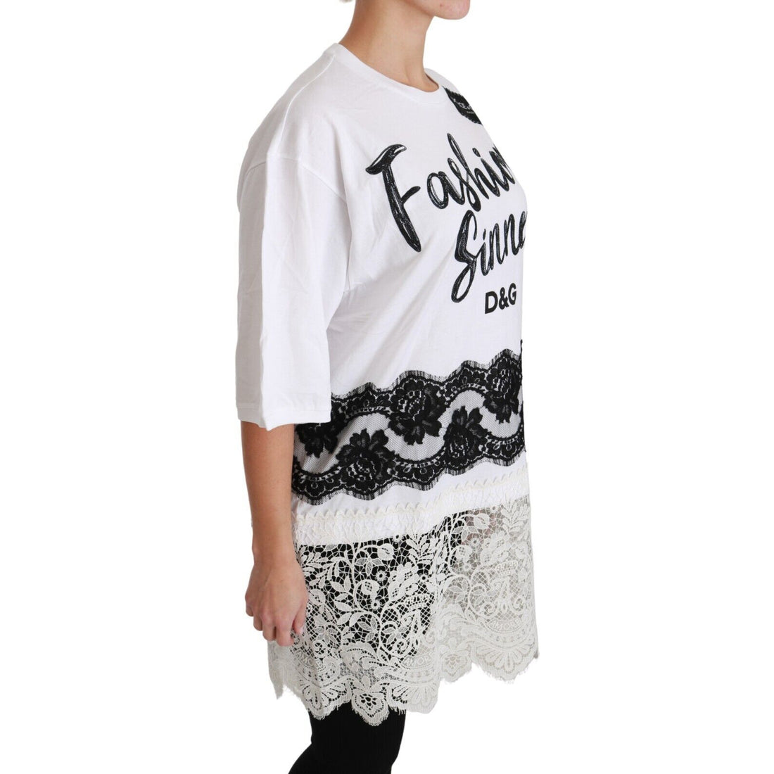 Dolce & Gabbana White Fashion Sinner Cotton Lace T-shirt Top