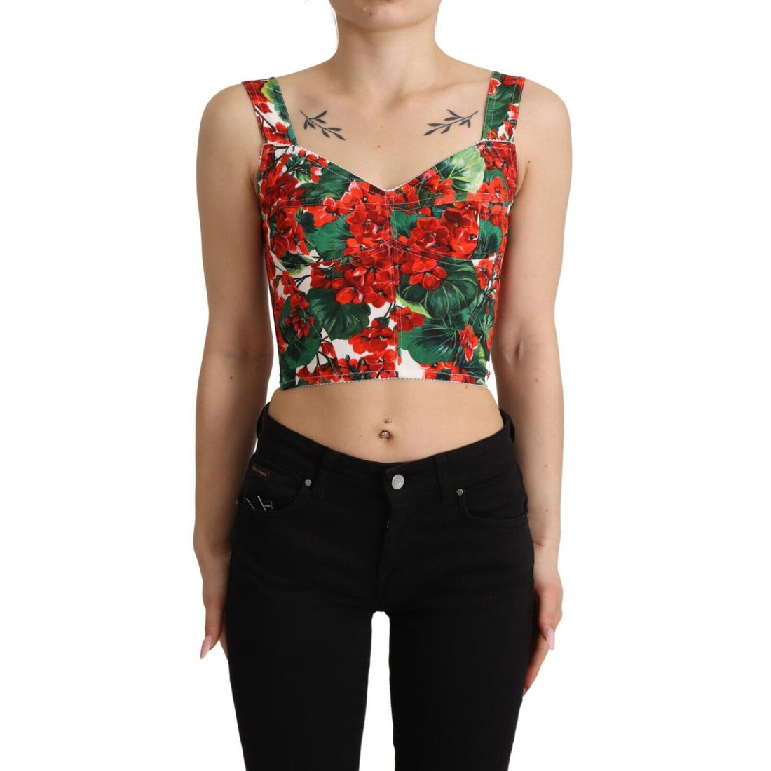 Dolce & Gabbana Elegant Red Cropped Top with Geranium Print