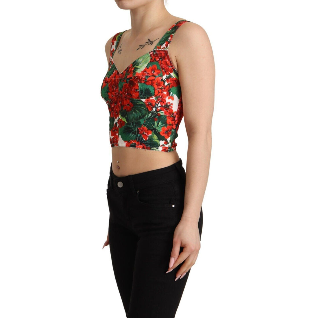 Dolce & Gabbana Elegant Red Cropped Top with Geranium Print