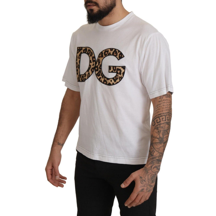 Dolce & Gabbana Elegant White Cotton Tee with Leopard Logo