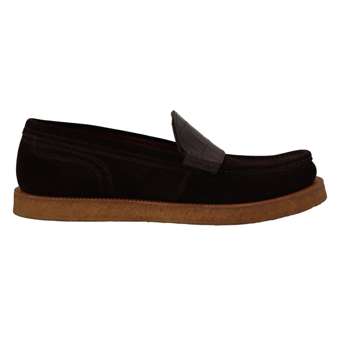 Dolce & Gabbana Elegant Suede Crocodile Loafers in Brown