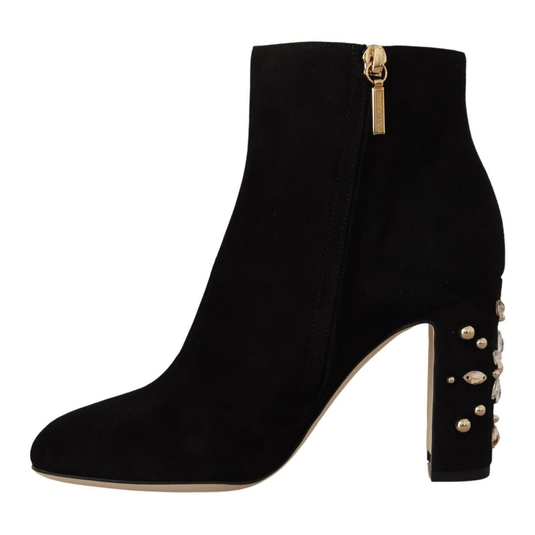 Dolce & Gabbana Black Suede Leather Crystal Heels Boots Shoes