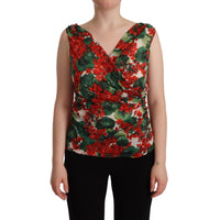 Dolce & Gabbana Elegant V-Neck Geranium Print Silk Tank Top