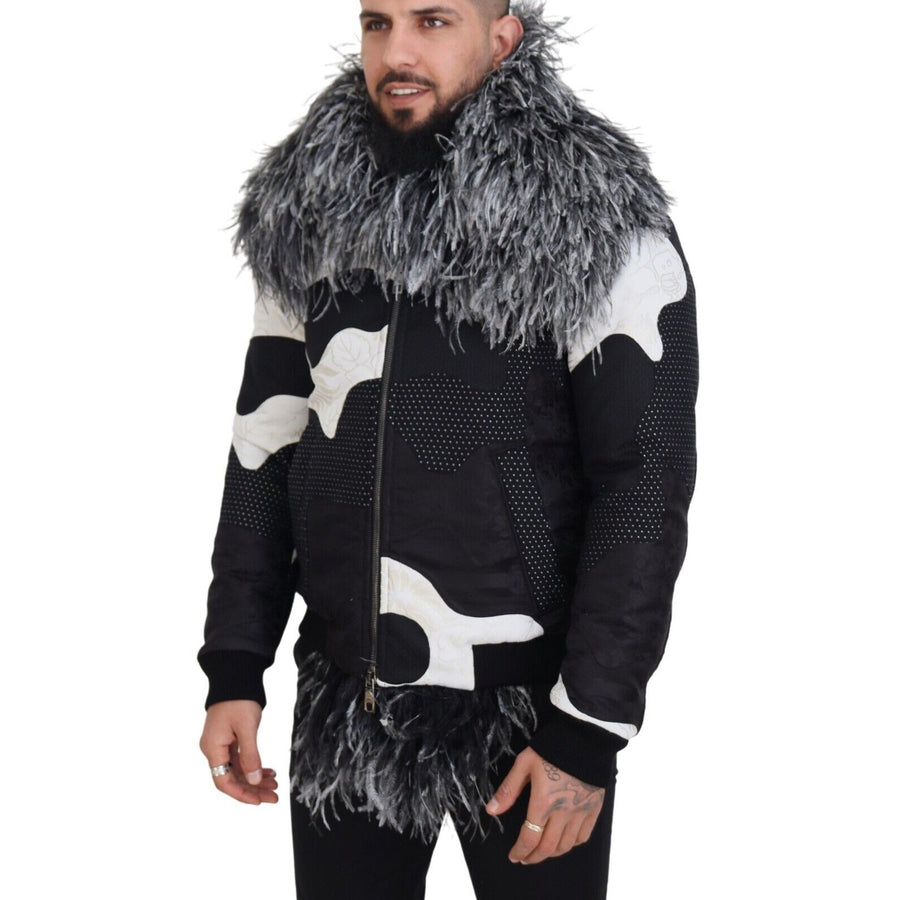 Dolce & Gabbana Elegant Shearling Zip Jacket in Black & White