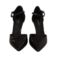 Dolce & Gabbana Elegant Black Leather T-Strap Heels Sandals