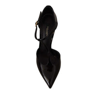 Dolce & Gabbana Elegant Black Leather T-Strap Heels Sandals