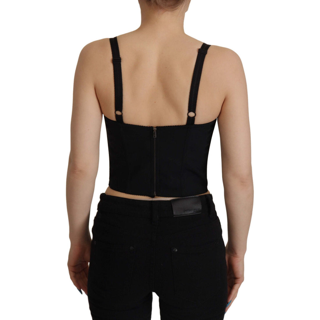 Dolce & Gabbana Black Patchwork Sicily Blouse Corset Cropped Top