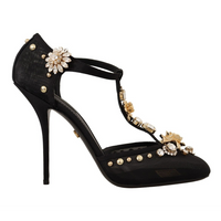 Dolce & Gabbana Elegant Crystal-Embellished Mesh T-Strap Pumps