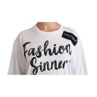 Dolce & Gabbana White Fashion Sinner Cotton Lace T-shirt Top