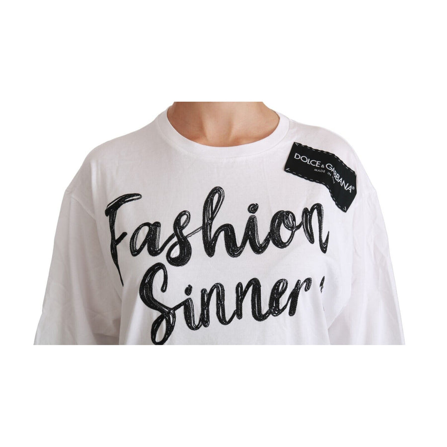 Dolce & Gabbana White Fashion Sinner Cotton Lace T-shirt Top