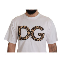 Dolce & Gabbana Elegant White Cotton Tee with Leopard Logo