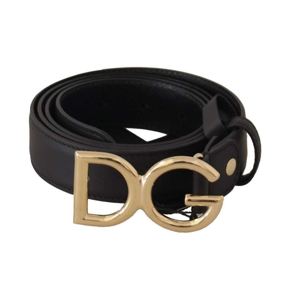 Dolce & Gabbana Black Leather Gold Metal DG Logo Waist Buckle Belt