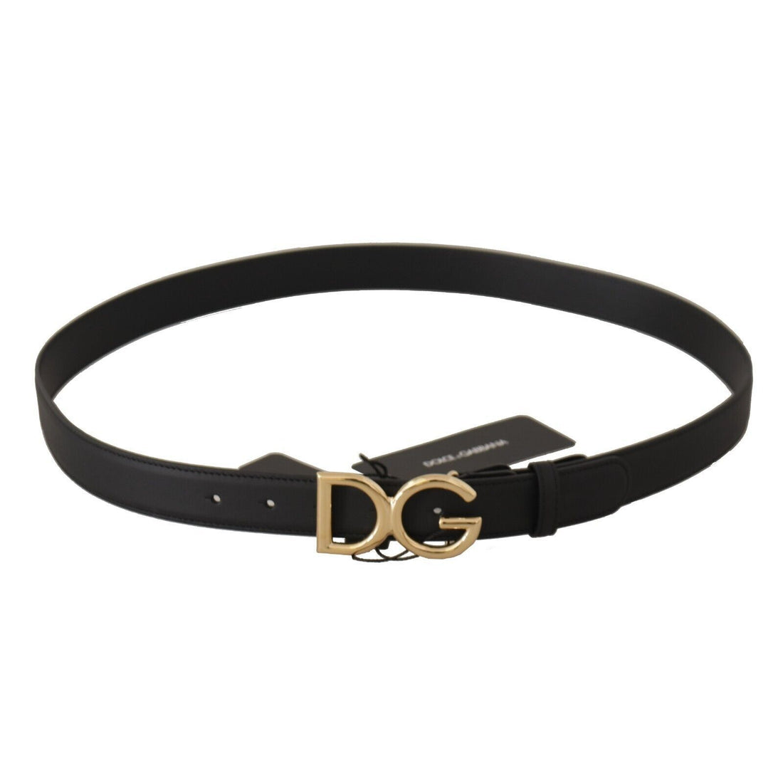 Dolce & Gabbana Black Leather Gold Metal DG Logo Waist Buckle Belt