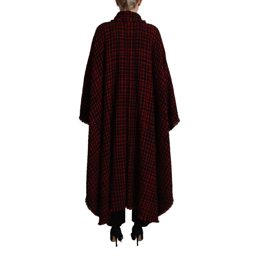 Dolce & Gabbana Elegant Red & Black Long Sleeve Overcoat Jacket