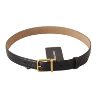 Dolce & Gabbana Elegant Black Leather Belt with Engraved Metal Buckle