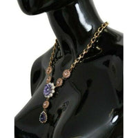 Dolce & Gabbana Elegant Gold Crystal Floral Charm Necklace