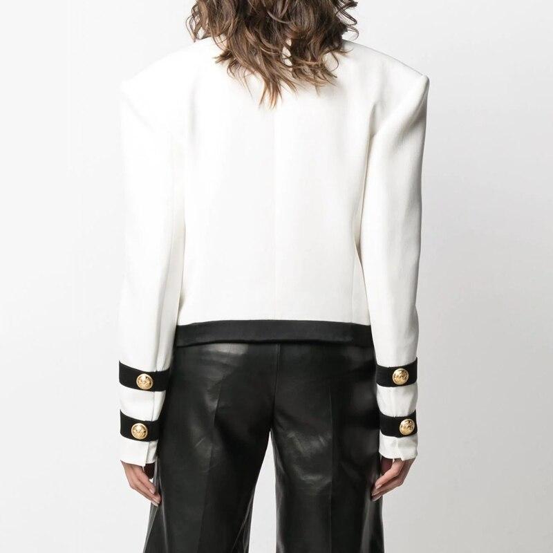 Veste Blanche avec Bandage Noir Boutons Lion Sur Poignetss - Paris Deluxe