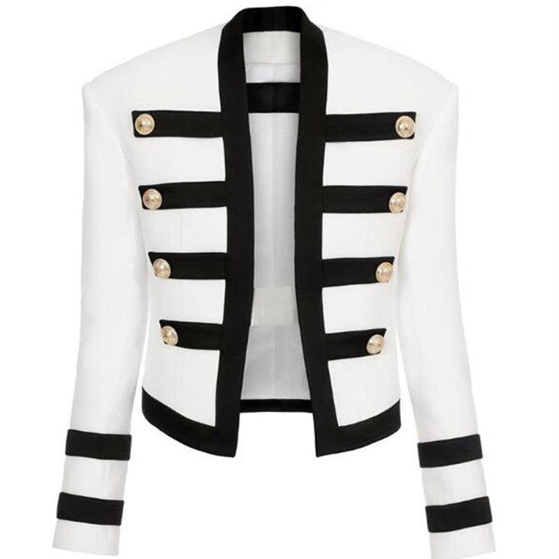 Veste Blanche avec Bandage Noir Boutons Lion Sur Poignetss - Paris Deluxe