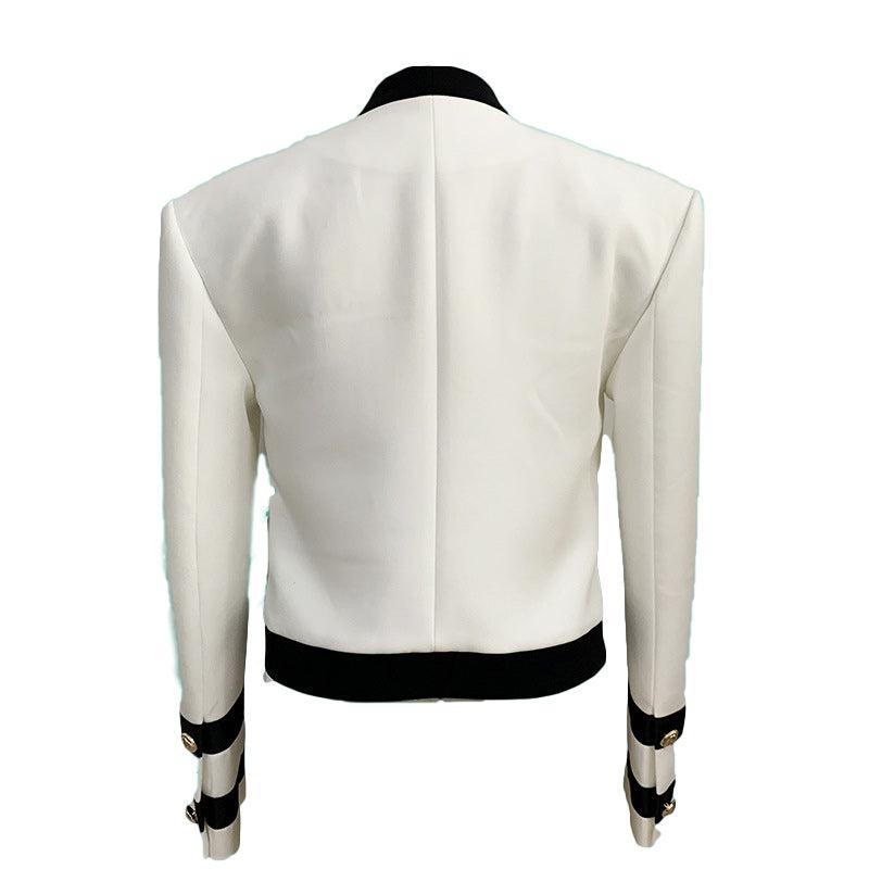 Veste Blanche avec Bandage Noir Boutons Lion Sur Poignetss - Paris Deluxe